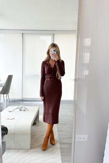 sweater dress
brown boots
knit sweater
brown boots 
gold hoop earrings
brown cardigan 
Thanksgiving outfit 
Christmas Outfit 
family photos outfit inspo

#LTKparties #LTKworkwear #LTKHoliday