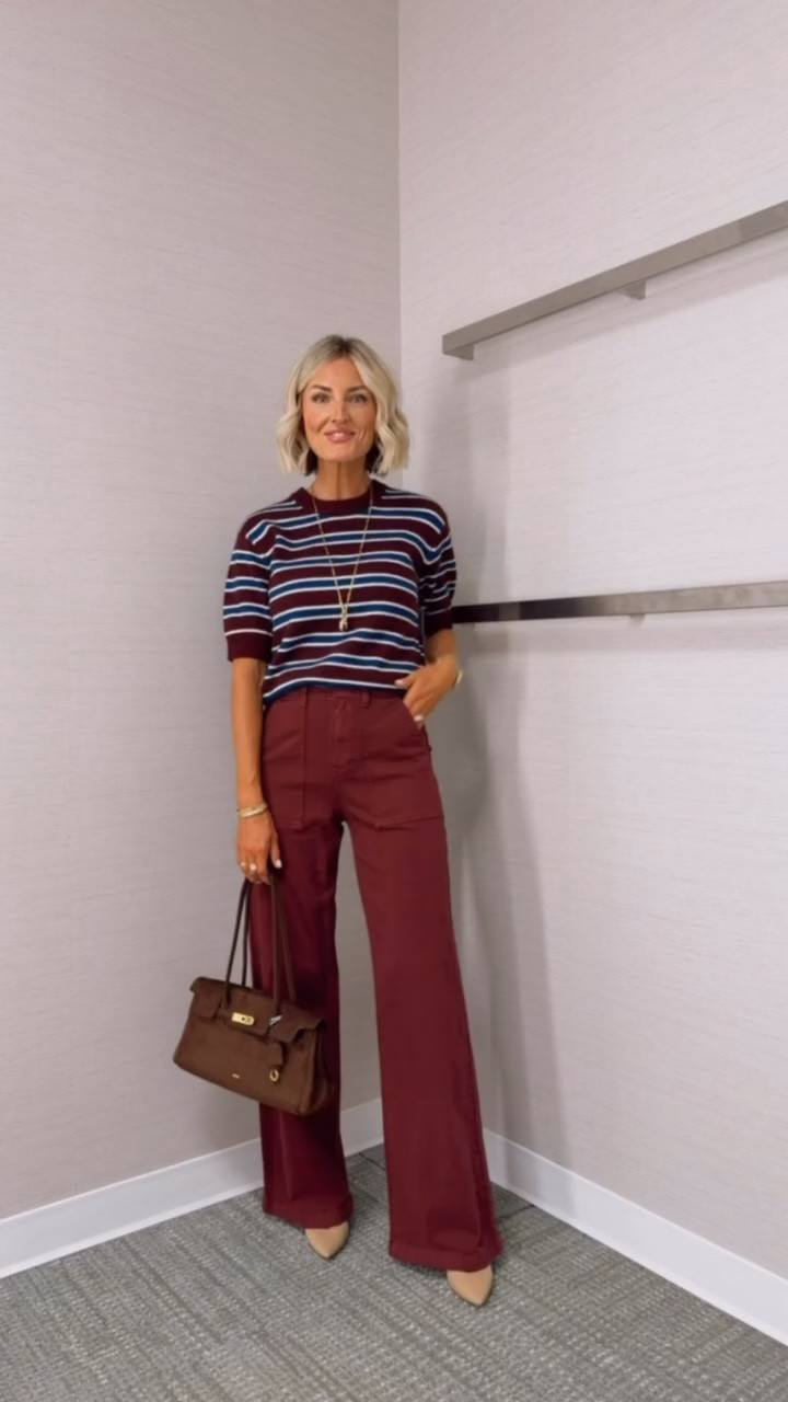 Loving the fall color palette here 😍👌🏼 these pieces are still in stock and are so good! Wearing XS top and 25 pants

Loverly grey, Nordstrom sale finds, Nordstrom anniversary sale, nsale 2026, women’s sale fashion, fall capsule wardrobe, burgundy pants, short sleeve striped sweater

#LTKSaleAlert #LTKSeasonal