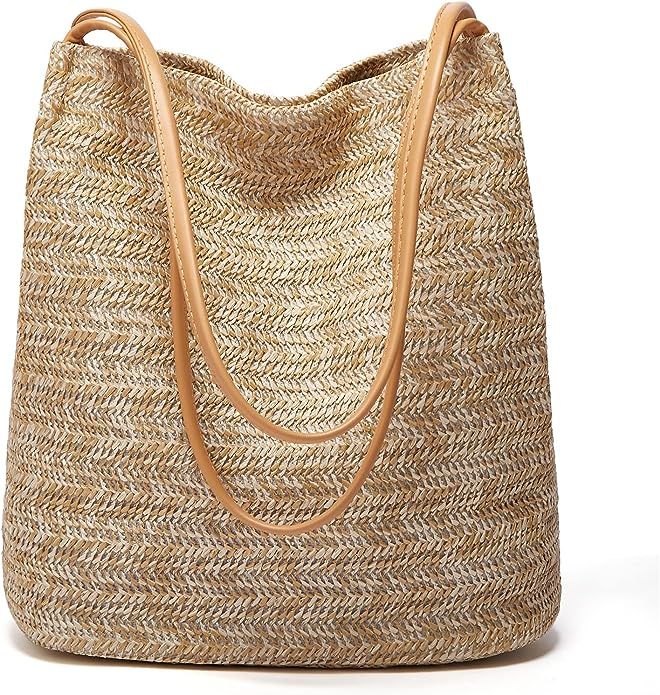 Straw Bag Women Fashionable Beach Tote Bag Summer Handbag Straw Beach Bag Shoulder Bag Small Satc... | Amazon (US)