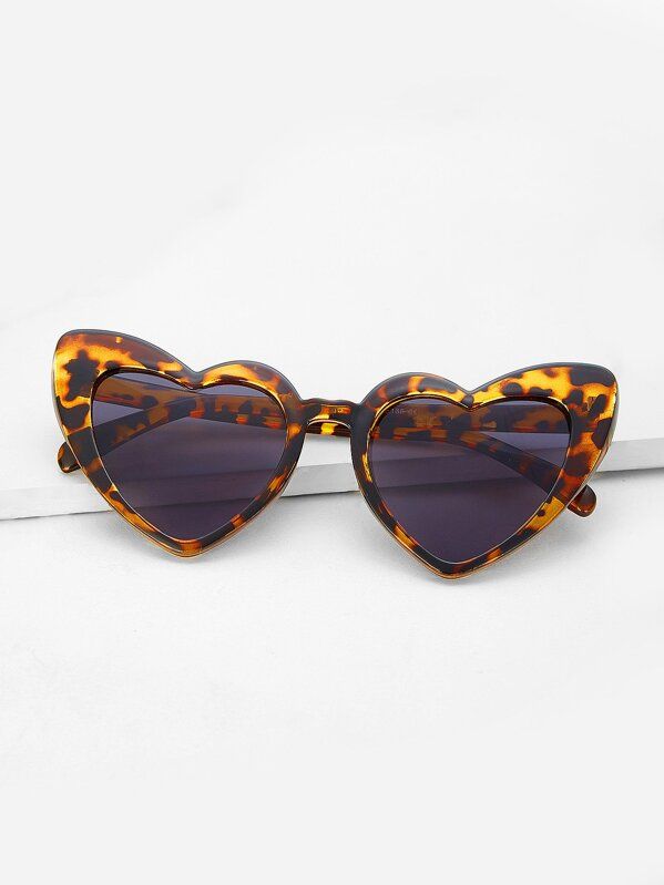 Leopard Frame Heart Lens Sunglasses | SHEIN