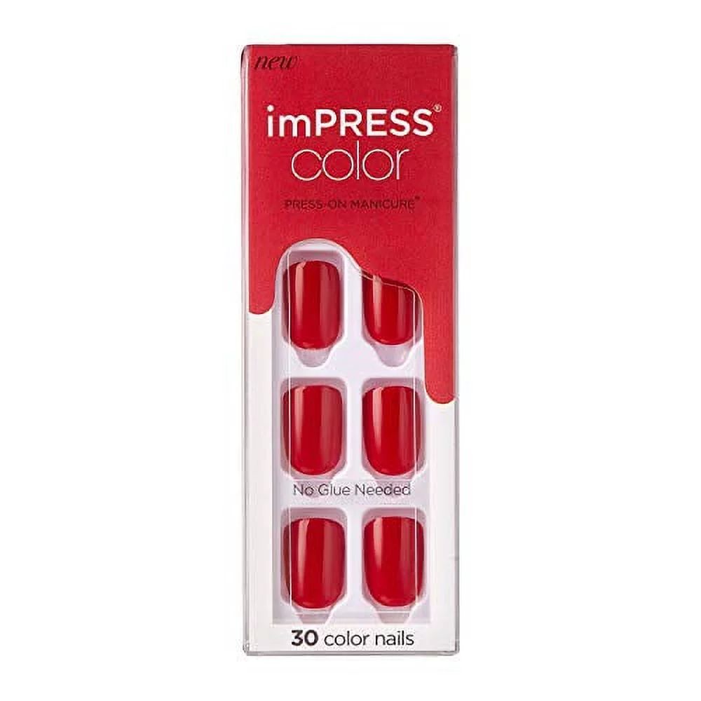 KISS imPRESS Color Press-On Manicure, Gel Nail Kit, PureFit Technology, Short Length, “Reddy or... | Walmart (US)