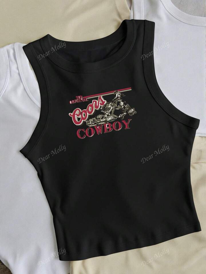 Women's 2025 Summer Vintage Western Cowgirl Print Camisole Vest, Versatile Casual Outfit | SHEIN