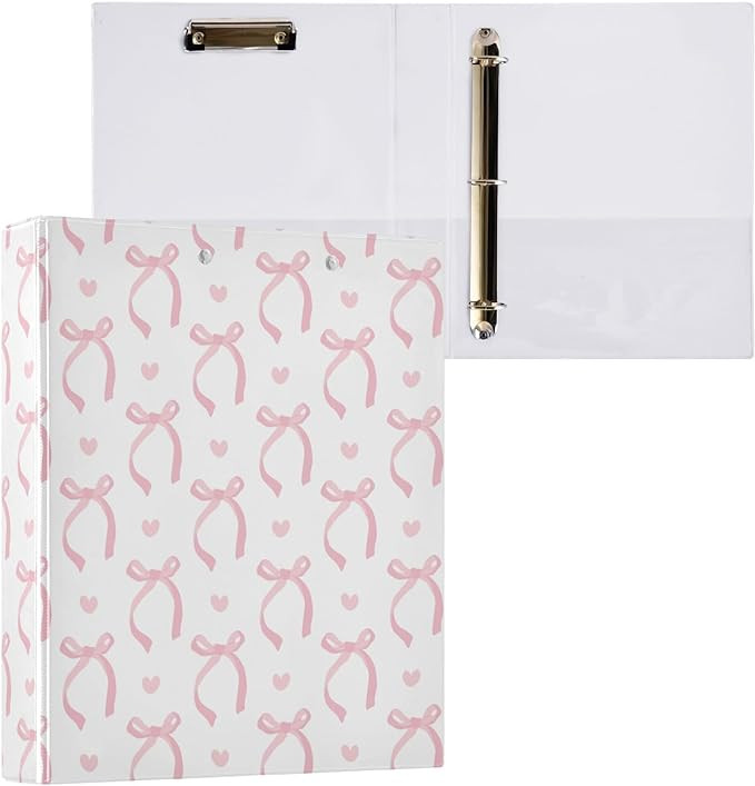 Cute Coquette Pink Bow 3 Ring Binder 1.5 Inch White Round Clipboard Binder Decorative Harcover Bi... | Amazon (US)