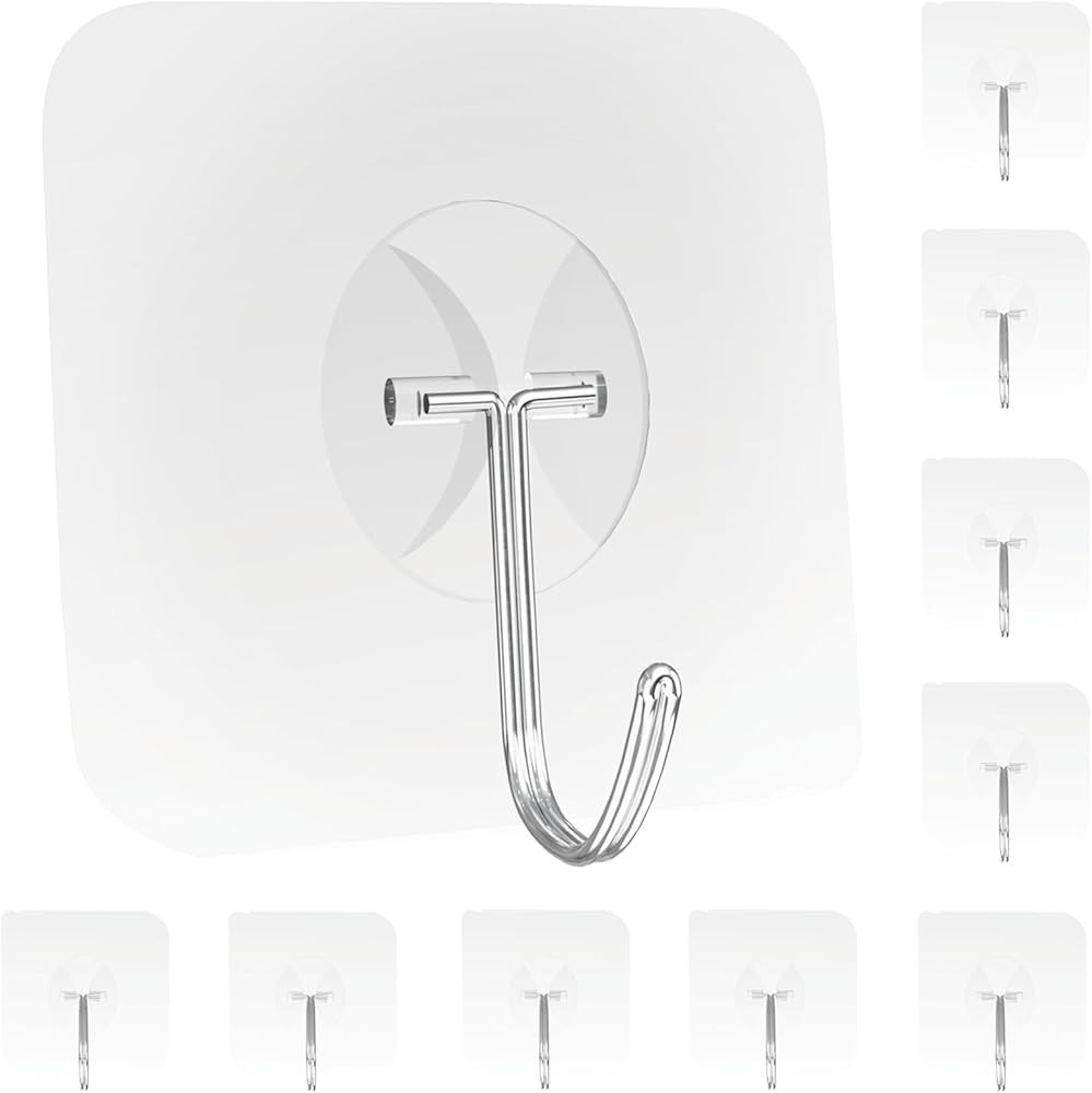 Heavy Duty Adhesive Wall Hooks - Strong & Transparent, Hold up to 22lb, Waterproof & Reusable, Id... | Amazon (US)