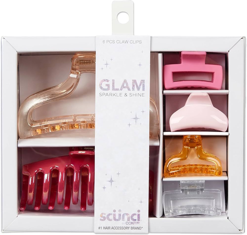 Scunci by Conair Teen Girl Holiday Gift Set, Christmas Gift Box Under $20, Includes 6 Claw Clips ... | Amazon (US)