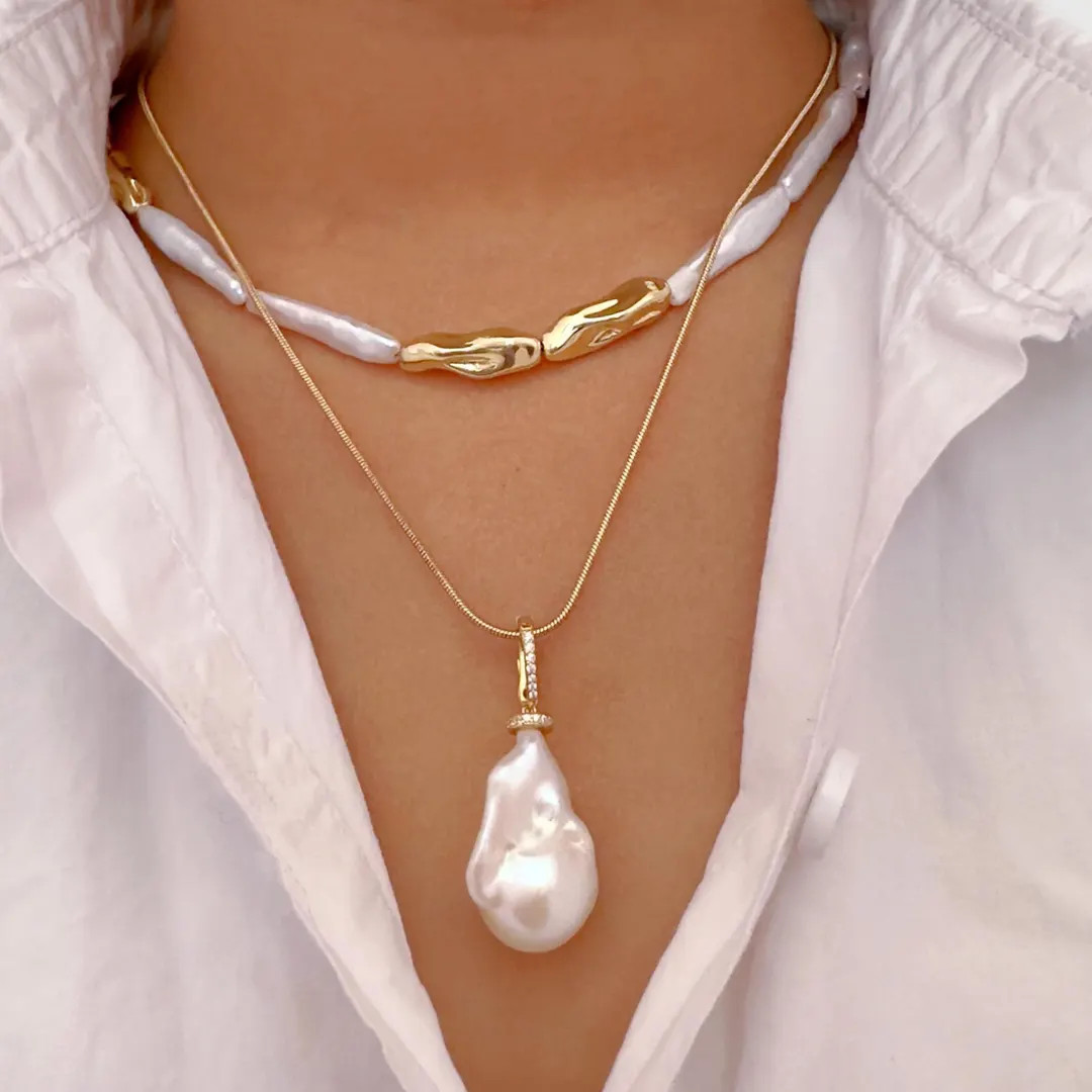 Baroque Pearl Layered Necklace: Gold or Silver Chain, Handmade | Etsy (Global)
