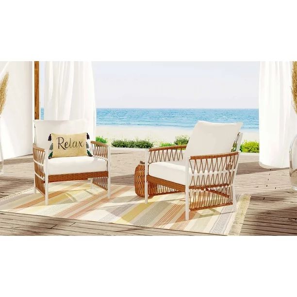 Better Homes & Gardens Lilah 2-Pack Outdoor Wicker Lounge Chair, White - Walmart.com | Walmart (US)