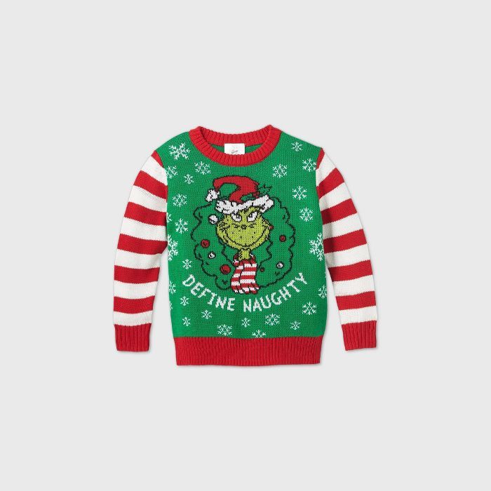 Toddler Boys' The Grinch Define Naughty Ugly Christmas Sweater - Green | Target