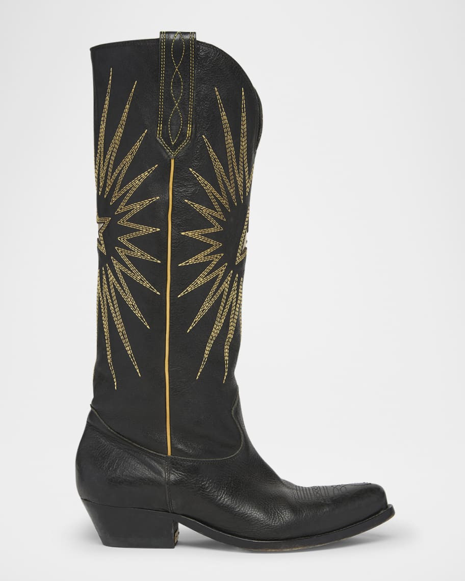 Golden Goose Wish Star Embroidered Leather Western Boots | Neiman Marcus