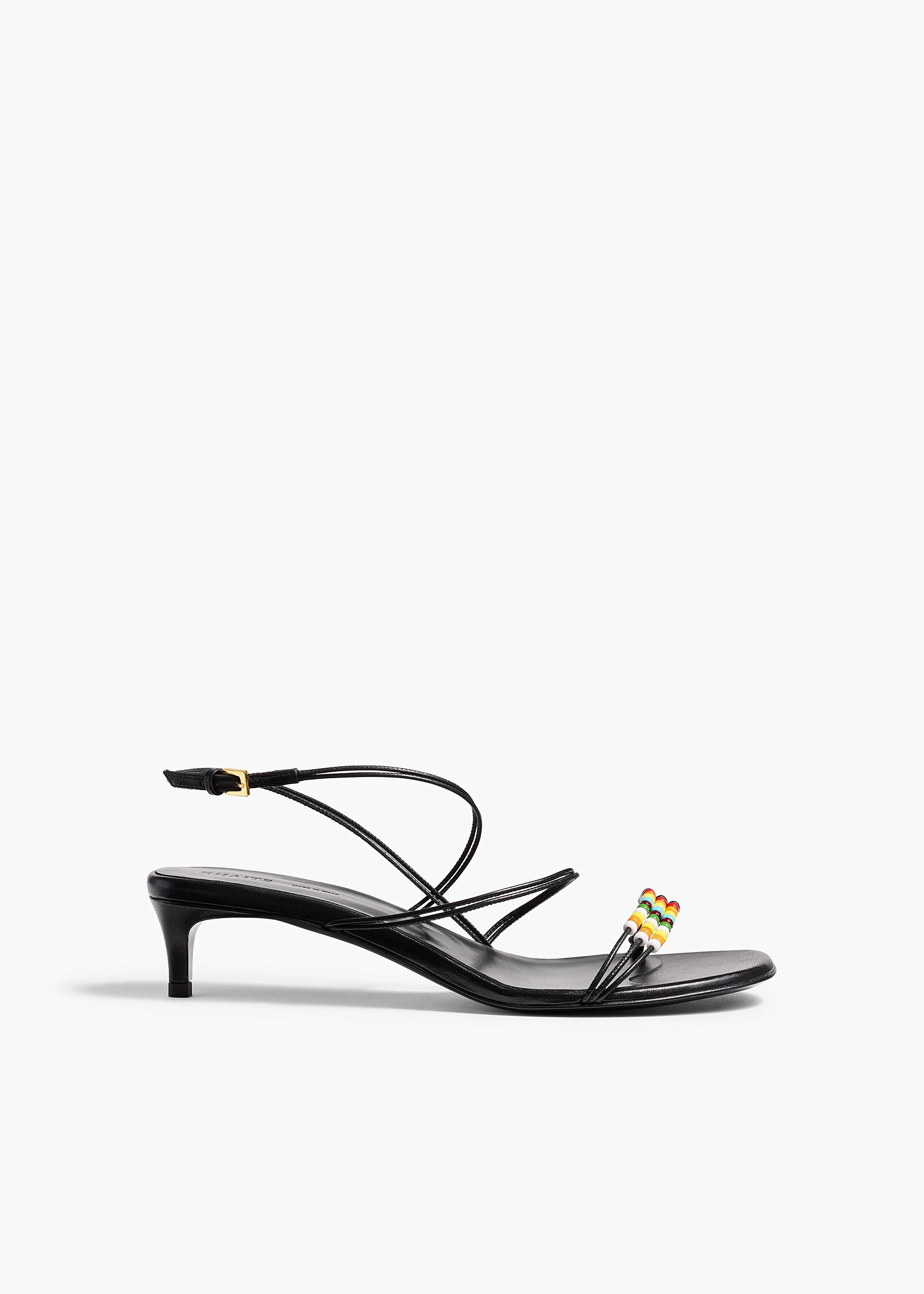 KHAITE - Loop Kitten Heel Sandal With Beads In Black Leather | Khaite