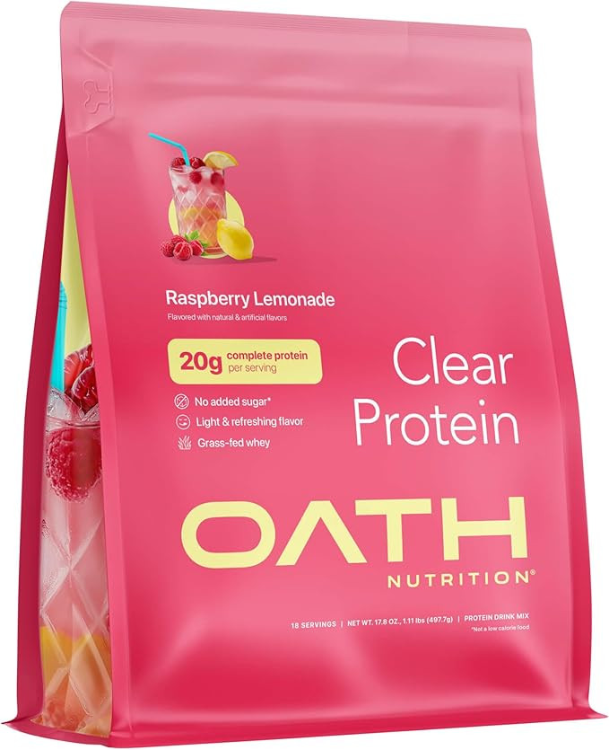 Oath Nutrition Clear Whey Isolate Protein Powder, Raspberry Lemonade, 20g Complete Protein per Se... | Amazon (US)
