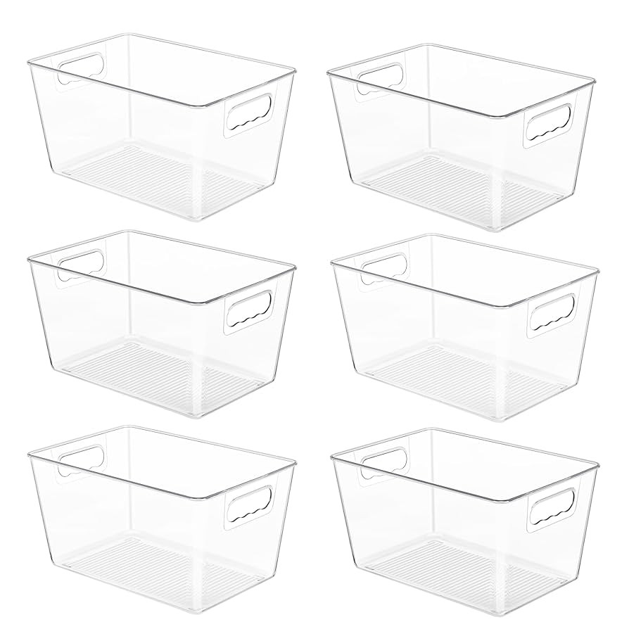 YIHONG 6 Pack Clear Pantry Organizer Bins, Plastic Containers with Handle for Kitchen,Freezer,Cab... | Amazon (US)