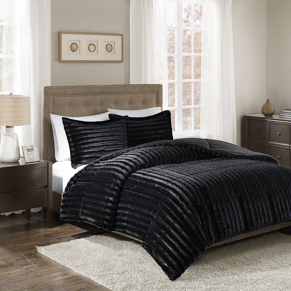 Amazon.com: Madison Park Duke Luxe Faux Fur Reversible Comforter Set, Soft Plush Reverse, Modern ... | Amazon (US)