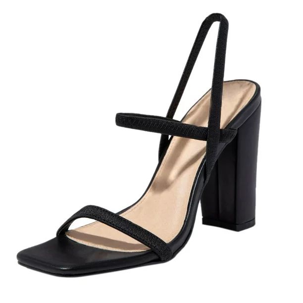 Sandals Women Women Ladies Sandals Square Toe Thick High Heels Shoes Women'S Sandals Pu Black 39 | Walmart (US)