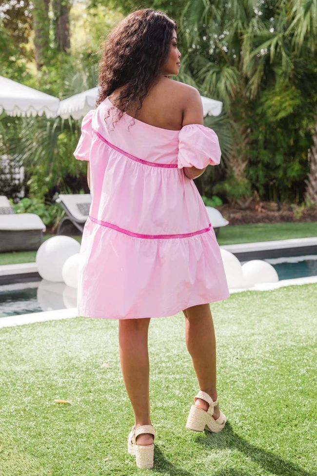 Graceful Beauty Light Pink Asymmetrical Puff Sleeve Mini Dress | Pink Lily