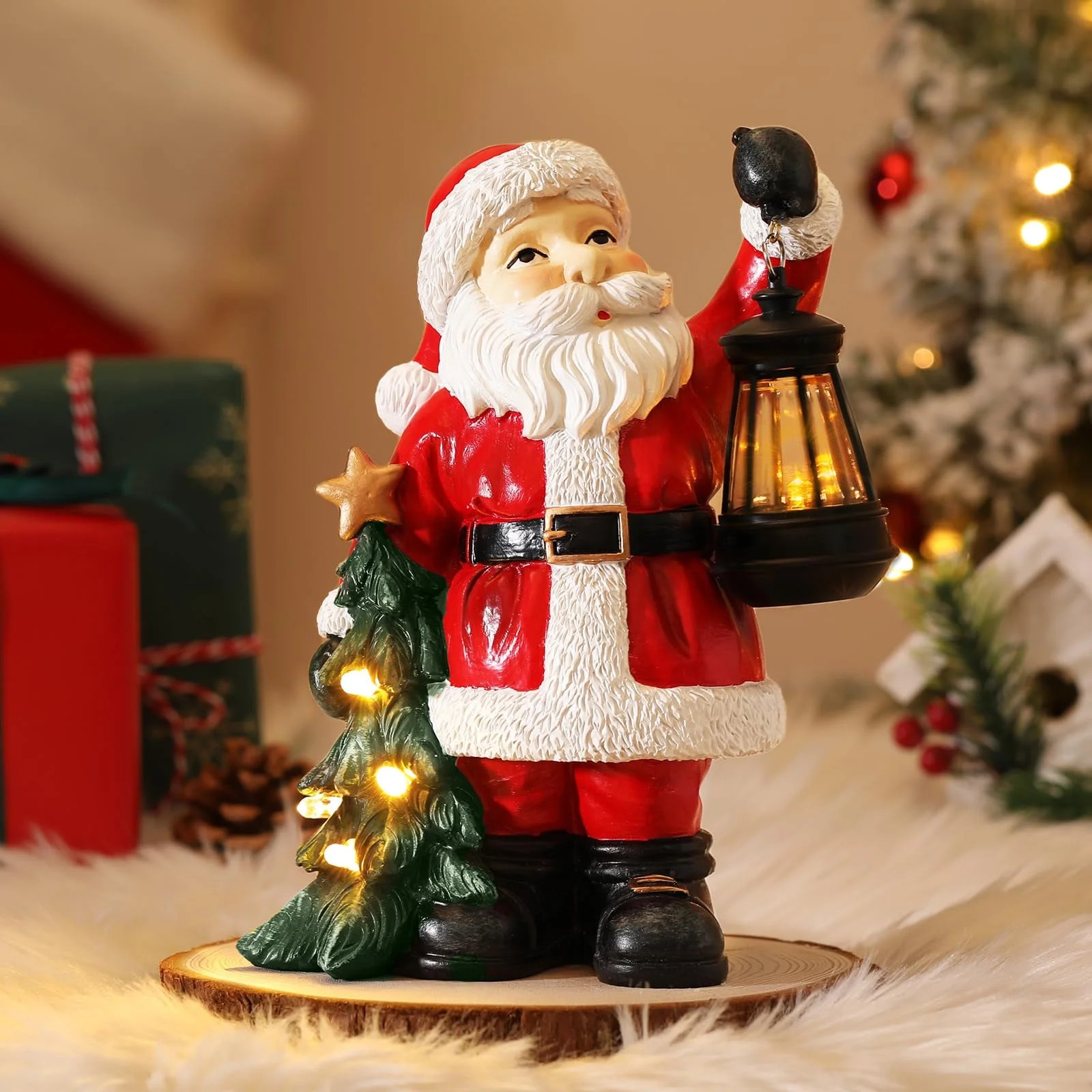 Lewondr Christmas Santa Claus Figurine, Resin Santa Claus Status Christmas Decorations with Chand... | Walmart (US)