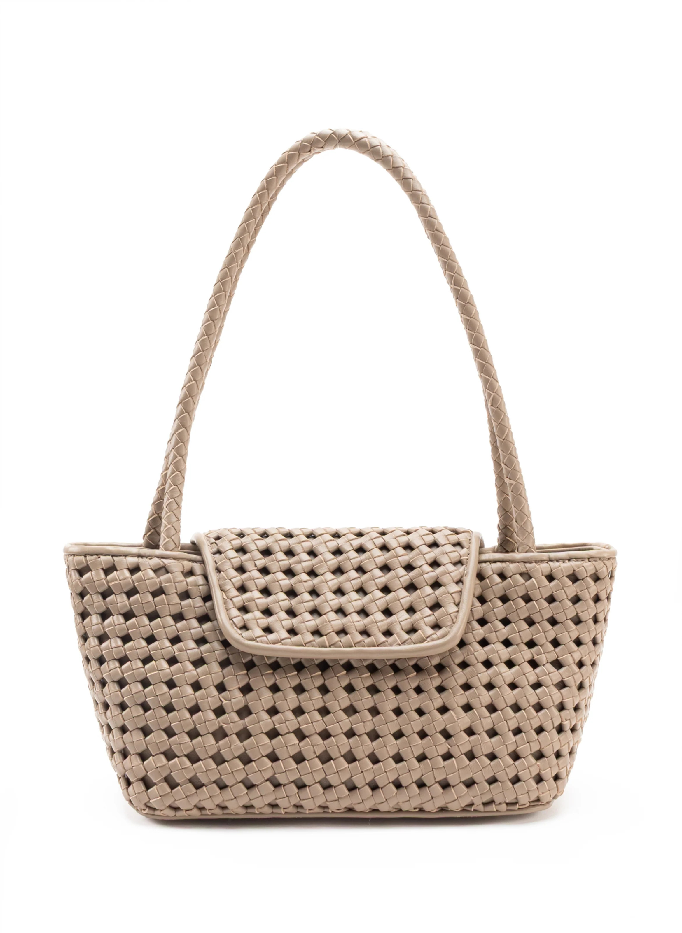 Courrier Tote Woven Leather Taupe - Woven Leather Shoulder Bag - Elleme | Elleme