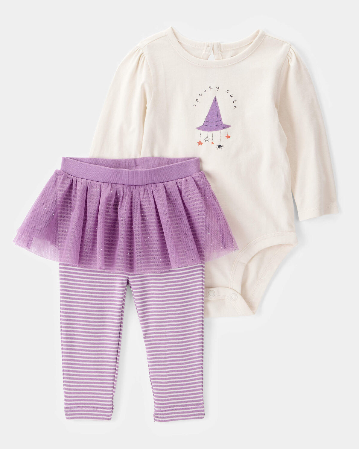 Baby Girl 2-Piece Halloween "Spooky Cute" Bodysuit & Tutu Pant Set - Ivory/Purple | Carter's Inc