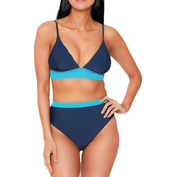 Js Jessica Simpson Womens Color Block Long Triangle Cami Swimsuit Top | Walmart (US)