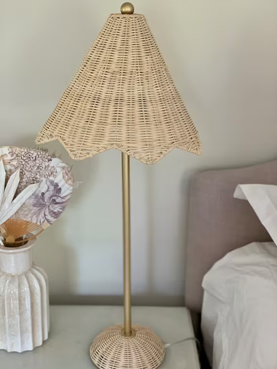 Wicker lamp Parasol lamp-scalloped lamp shade brass and | Etsy | Etsy (US)