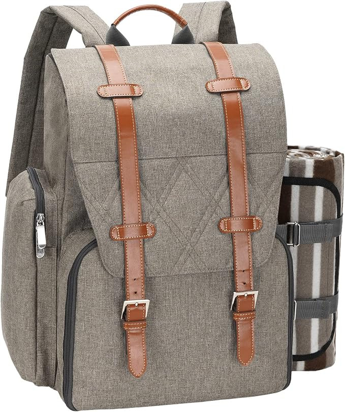 Picnic Backpack for 4 Person with Large Insulated Cooler Bag, Picnic Basket Set with Wine Pouch,W... | Amazon (US)