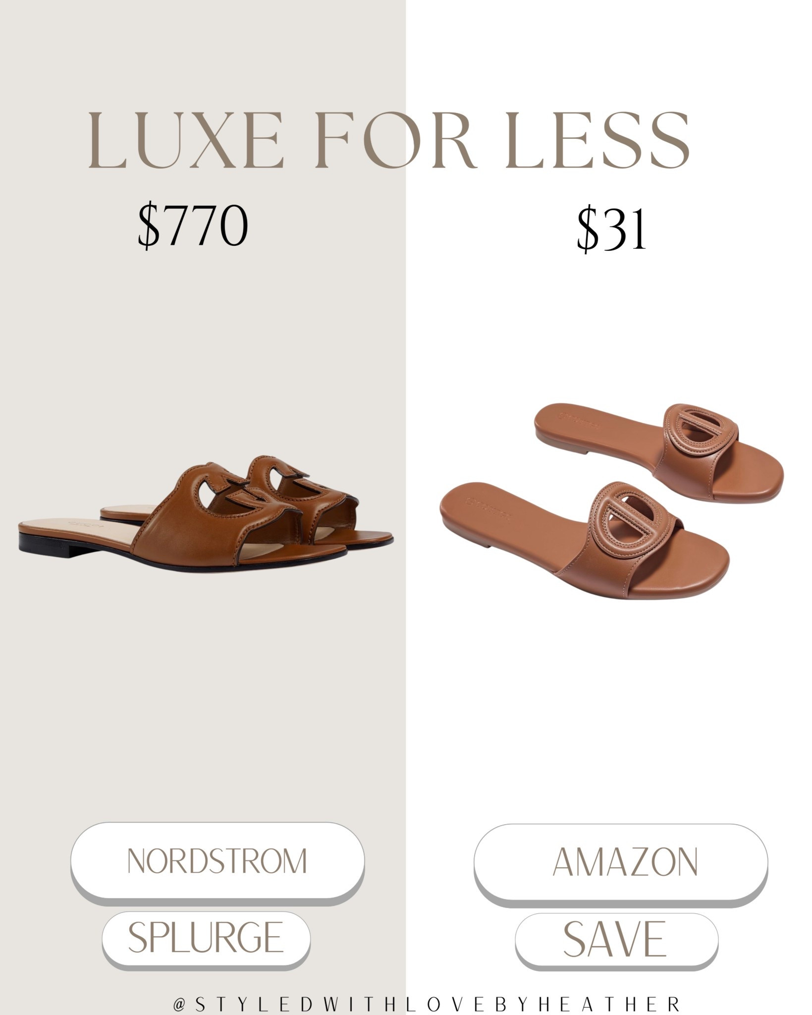 LUXE FOR LESS 🤎

These designer-inspired slide sandals give the same chic, minimal look without the high price tag. The splurge pair is $770, but I found an Amazon version for just $31 that looks almost identical.

Perfect everyday summer sandals you can wear with denim, dresses, or vacation outfits.

Save vs splurge — which would you pick? Everything is linked on my LTK ✨

 

 #LTKootd #LTKstorytime #LTKSwim