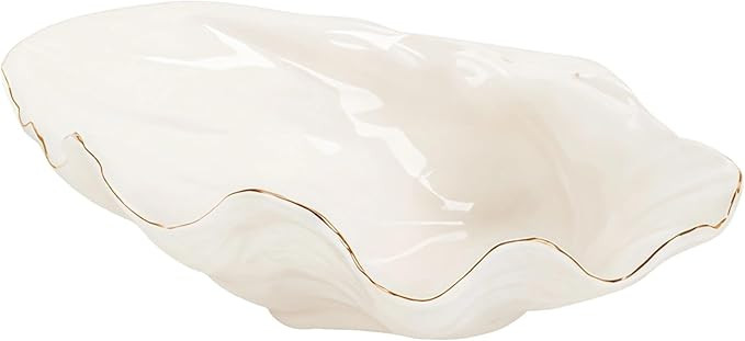 Ceramic Shell-Shaped Bowl for Coffee Table Decor, Decorative with Gold Trim, Porcelain Centerpiec... | Amazon (US)