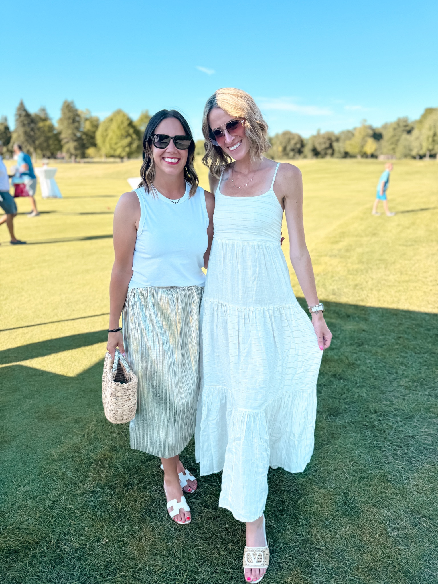 White dress for summer events and country club garden parties 
White dresses and Valentino sandals 