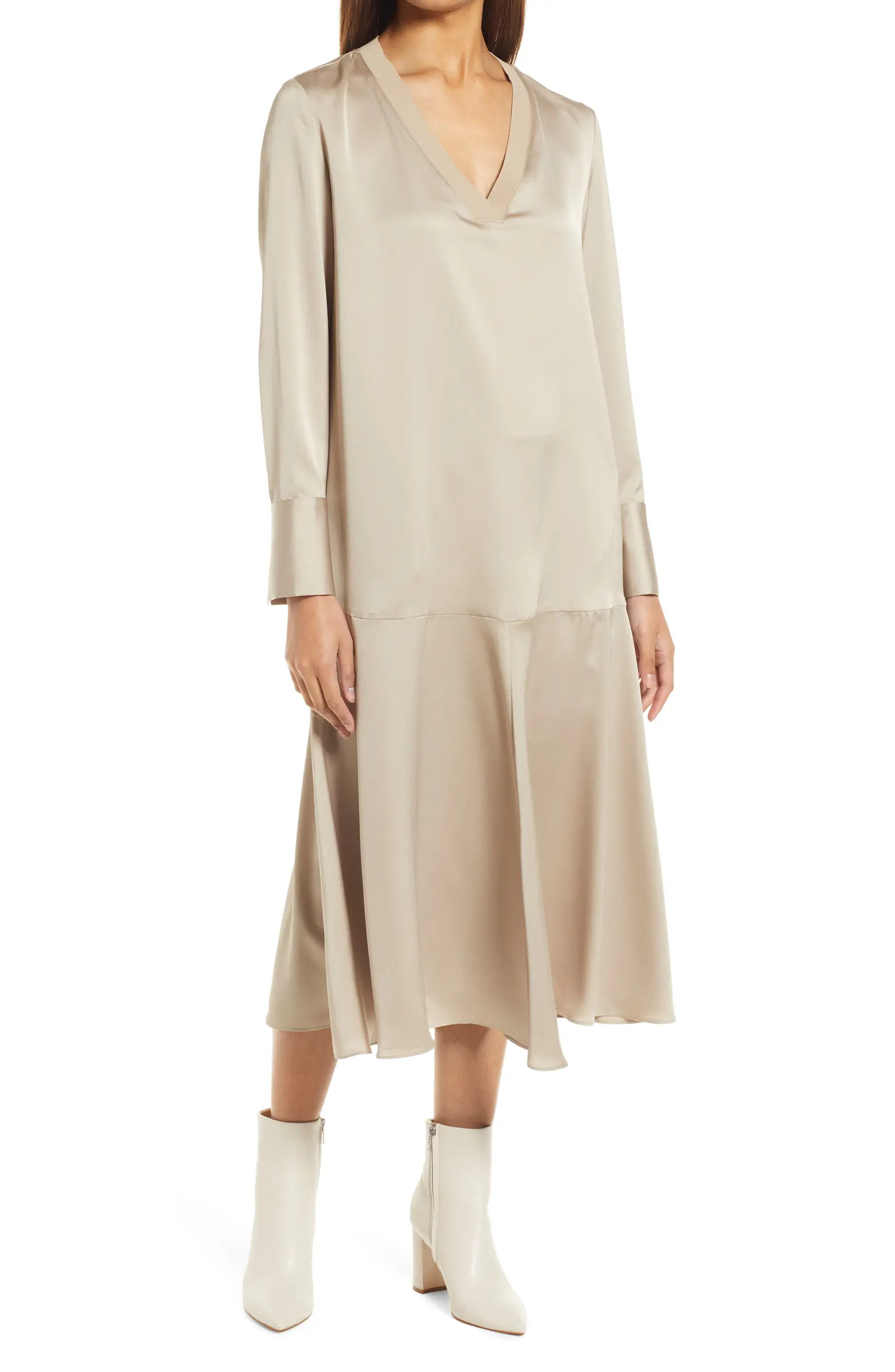 Nordstrom Satin Long Sleeve Midi Dress | Nordstrom | Nordstrom