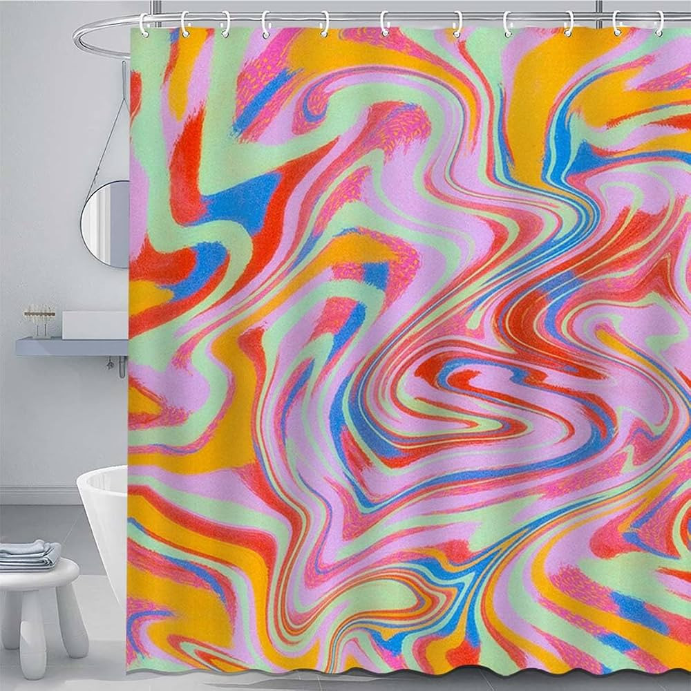 Mocsicka 70s Retro Shower Curtain Aesthetic Abstract Colorful Wavy Decor for Bathroom Boho Groovy... | Amazon (US)