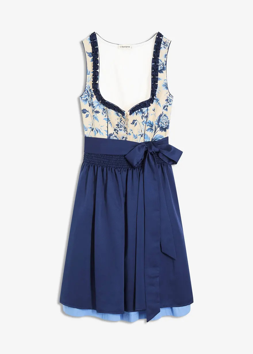Modern und feminin: Dirndl mit Borte und Sch\u00fcrze aus gl\u00e4nzendem Satin, mit seinem Allov... | Bonprix DE