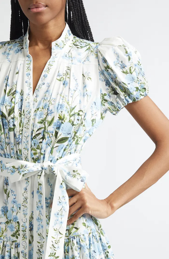 Cora Puff Sleeve Tie Belt Stretch Cotton Mini Shirtdress | Nordstrom