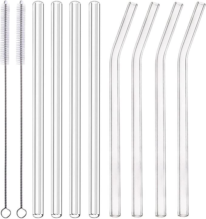 ALINK Glass Smoothie Straws, 10" x 10 mm Long Reusable Clear Drinking Straws, Pack of 8 with 2 Cl... | Amazon (US)