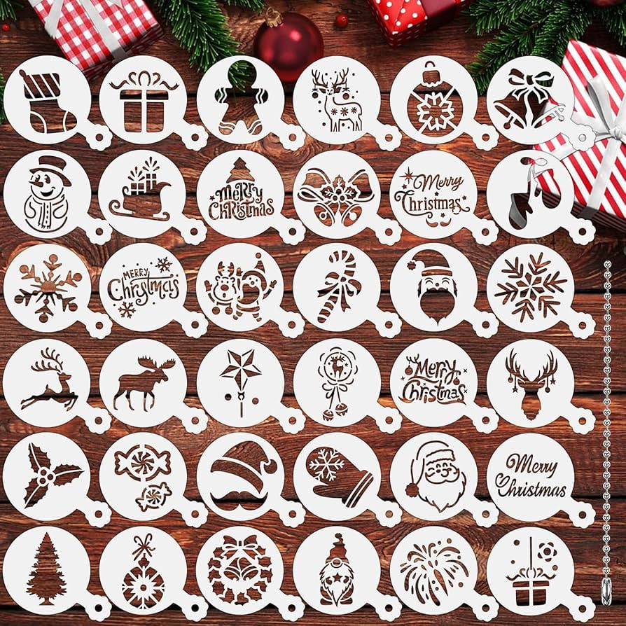 JULBEAR 36 Pieces Reusable Christmas Cookie Cake Stencils Templates Mold Tools Cookies Baking Pai... | Amazon (US)