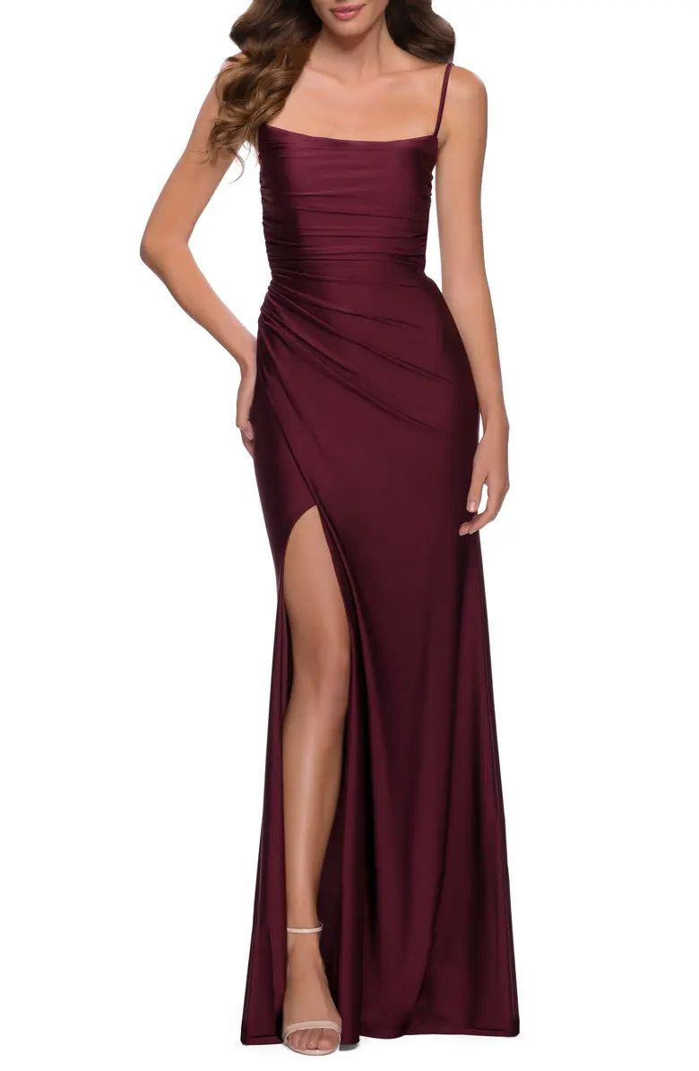 Square Neck Shiny Jersey Gown | Nordstrom