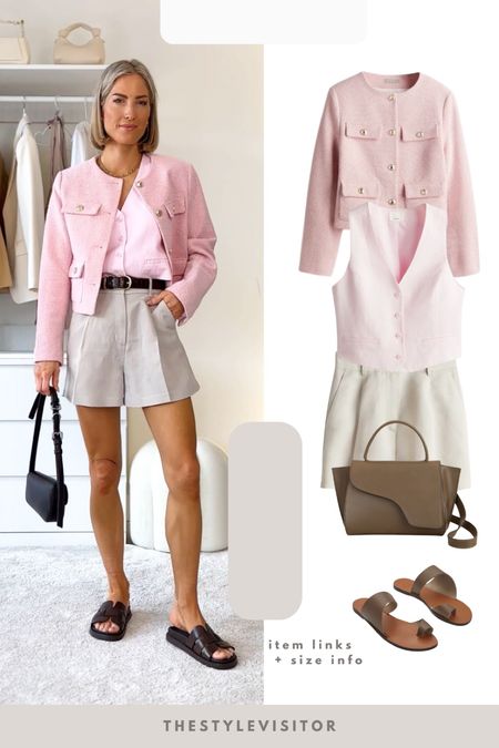 Pink smart casual 🌸

Tweed jacket is sold out linked similar
Shorts in size 34, runs small imo size up

‼️Don’t forget to tap 🖤 to favorite this post and come back later to shop 

Read the size guide/size reviews to pick the right size.