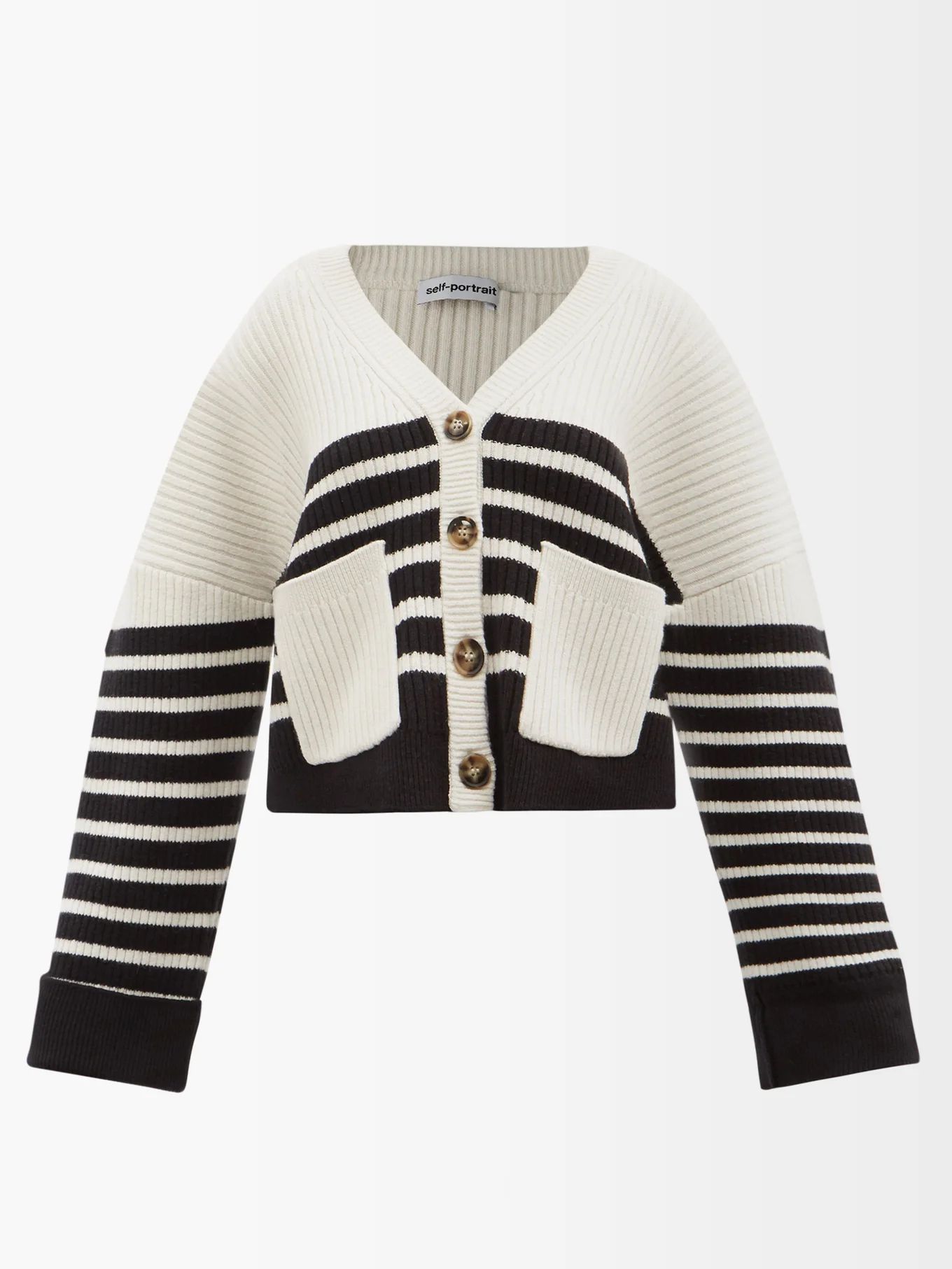 Striped rib-knitted cardigan | Self-Portrait | Matches (US)