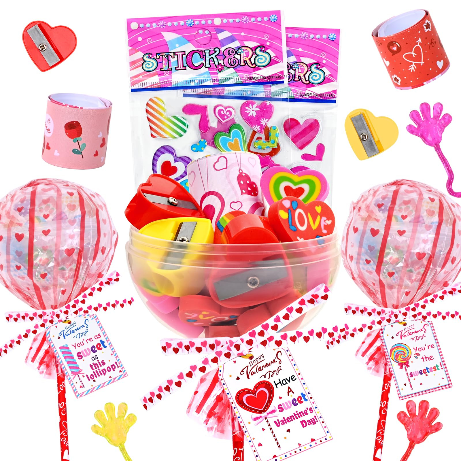 Waipfaru 24 Pack Valentines Day Gifts, Valentine's Day Cards for Students, Lollipop-Shaped Statio... | Amazon (US)