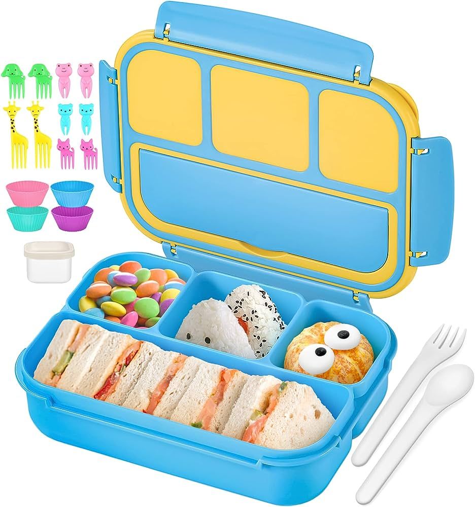 Bento Lunch Boxes with 4 Compartments, Sauce Container, Utensils, Food Picks and Muffin Cups for ... | Amazon (US)