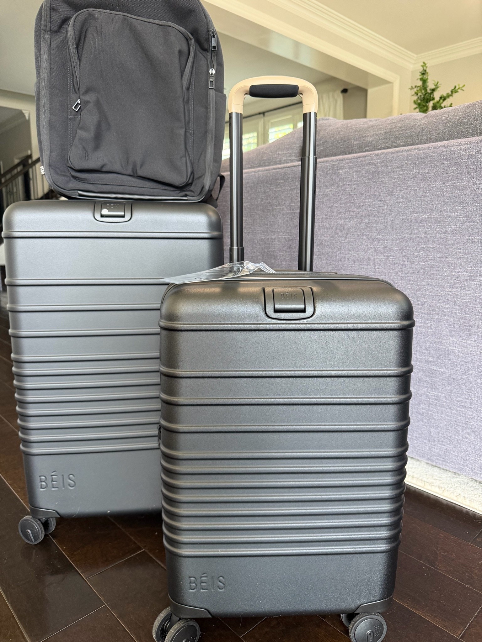 Beis luggage
Backpack
Medium check in roller 
Carry on roller

#LTKTravel