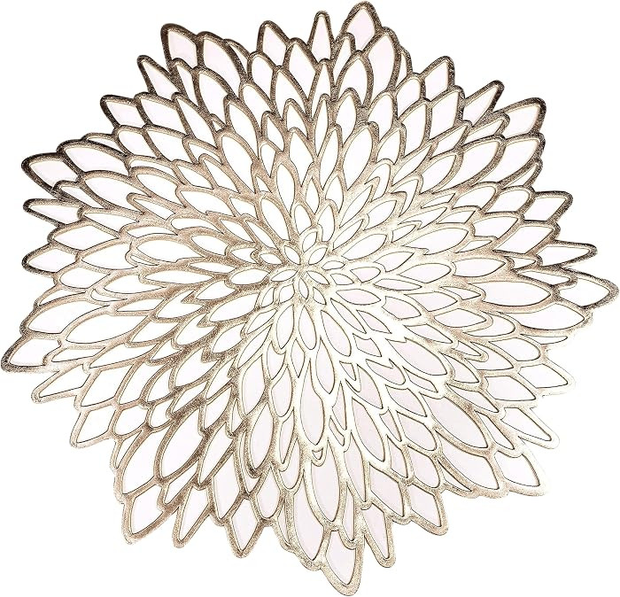 6 Pack Gold Placemats Metallic Pressed Vinyl Round Leaf Plastic Dinning Table Place Mats Fancy De... | Amazon (US)