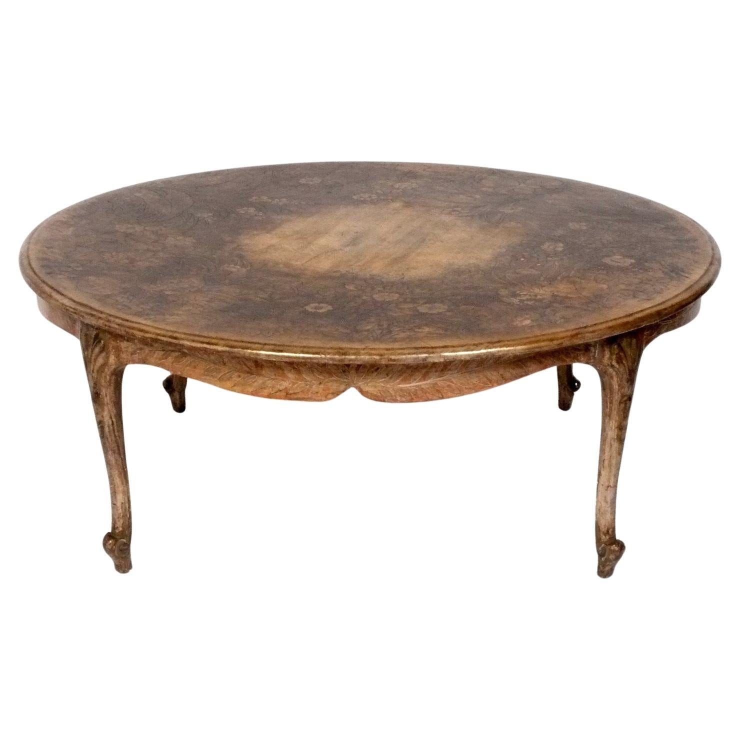 Max Kuehne Signed Coffee Table with Hand-Carved Decoration Silver Leafing Deco | 1stDibs