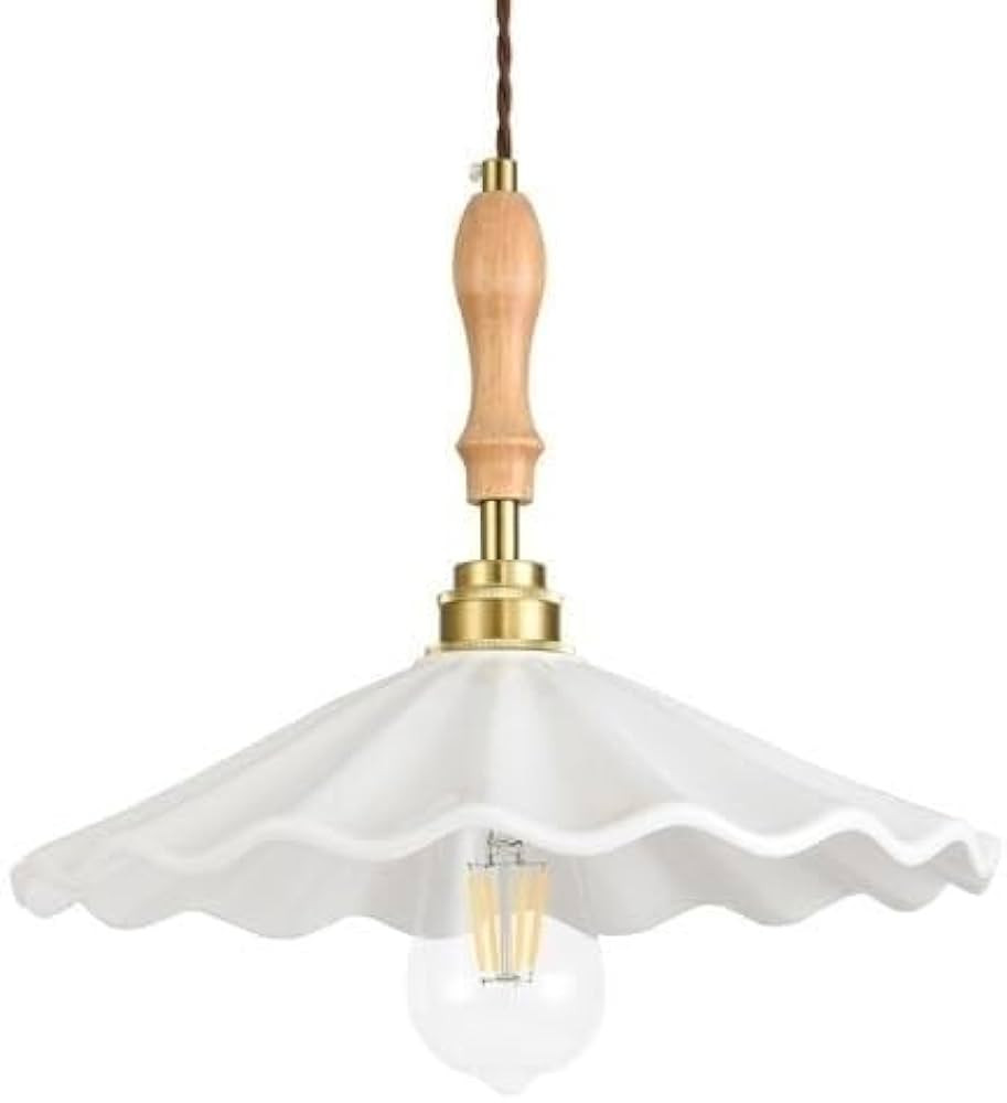 Scalloped Ceramic Pendant Light Northern Europe Style Chandelier, 11.8" Diameter Hanging Lamp wit... | Amazon (US)