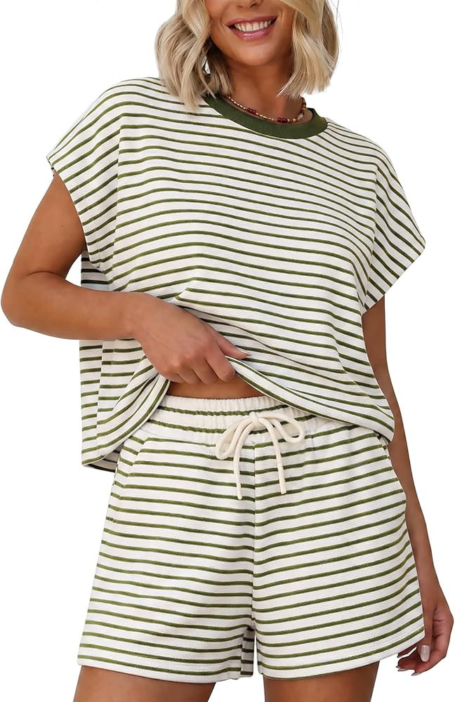 Sweetmoon 2 Piece Short Sets for Women Summer Outfits, Short Sleeve Matching Sets Lounge Shorts f... | Amazon (US)