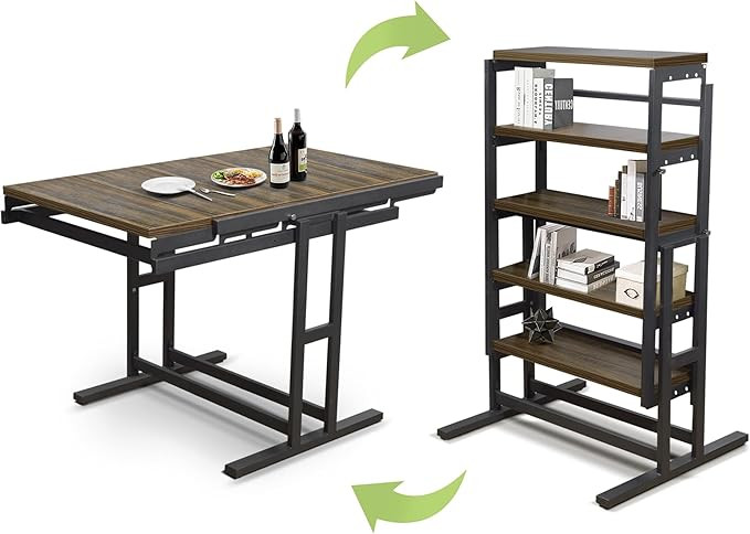 Convertible Dining Table, Multipurpose Mahogany Storage Shelf, 2 in 1 Bookshelf to Kitchen Table,... | Amazon (US)