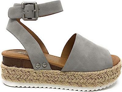 Topic Casual Espadrilles Trim Rubber Sole Flatform Studded Wedge Buckle Ankle Strap Open Toe Sandal | Amazon (US)