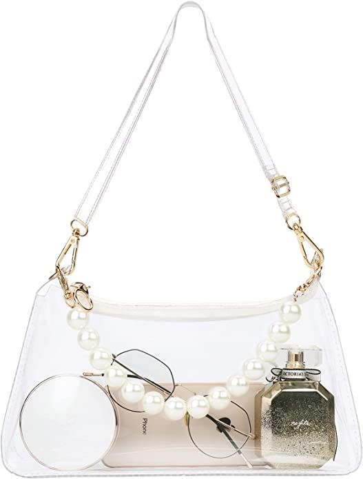 Clear Clutch Purses For Women 12" Small Clear Purse Clear Crossbody Bag Stadium Approved with Pea... | Amazon (US)