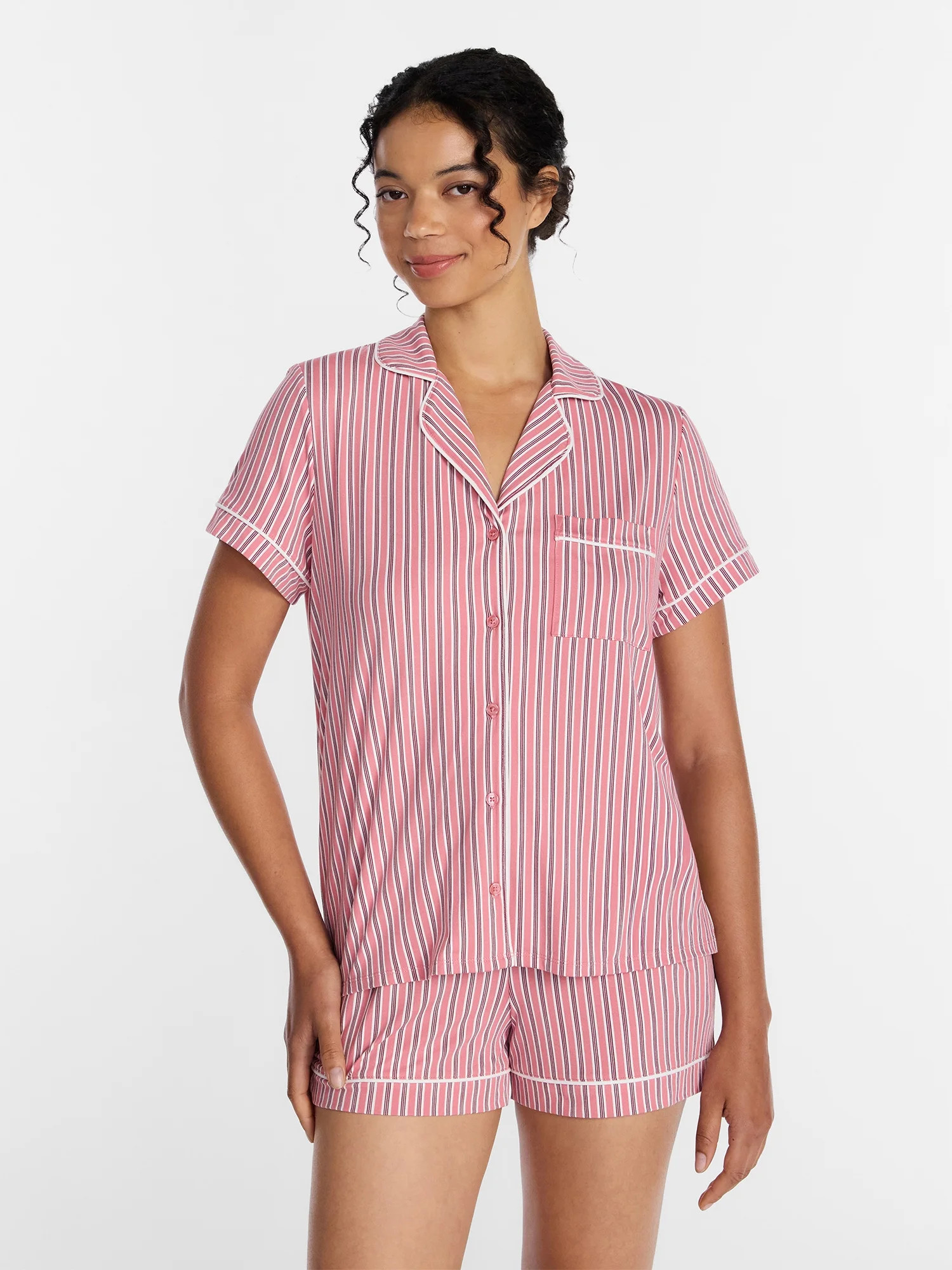 Joyspun Women's Dreamy Soft Collection Notch Collar Top and Shorts Pajama Set, 2-Piece, Sizes XS-... | Walmart (US)
