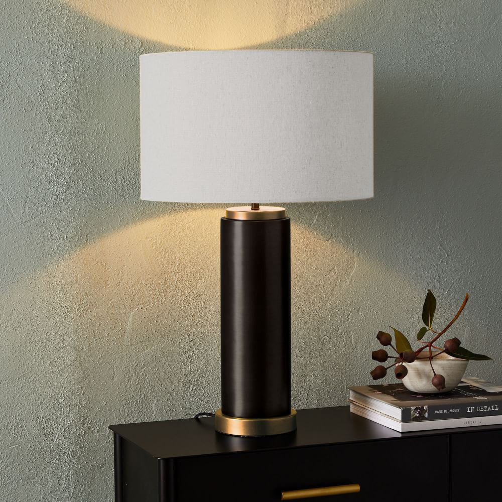 Pillar Table Lamp Dark Bronze Natural Linen (25&amp;quot;) | West Elm (US)