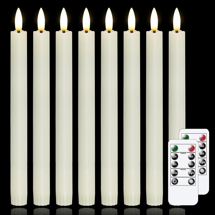 Flameless Flickering 0.78" x10" Taper Ivory Plastic Candles with Remote, LED Battery Operated Tim... | Amazon (US)